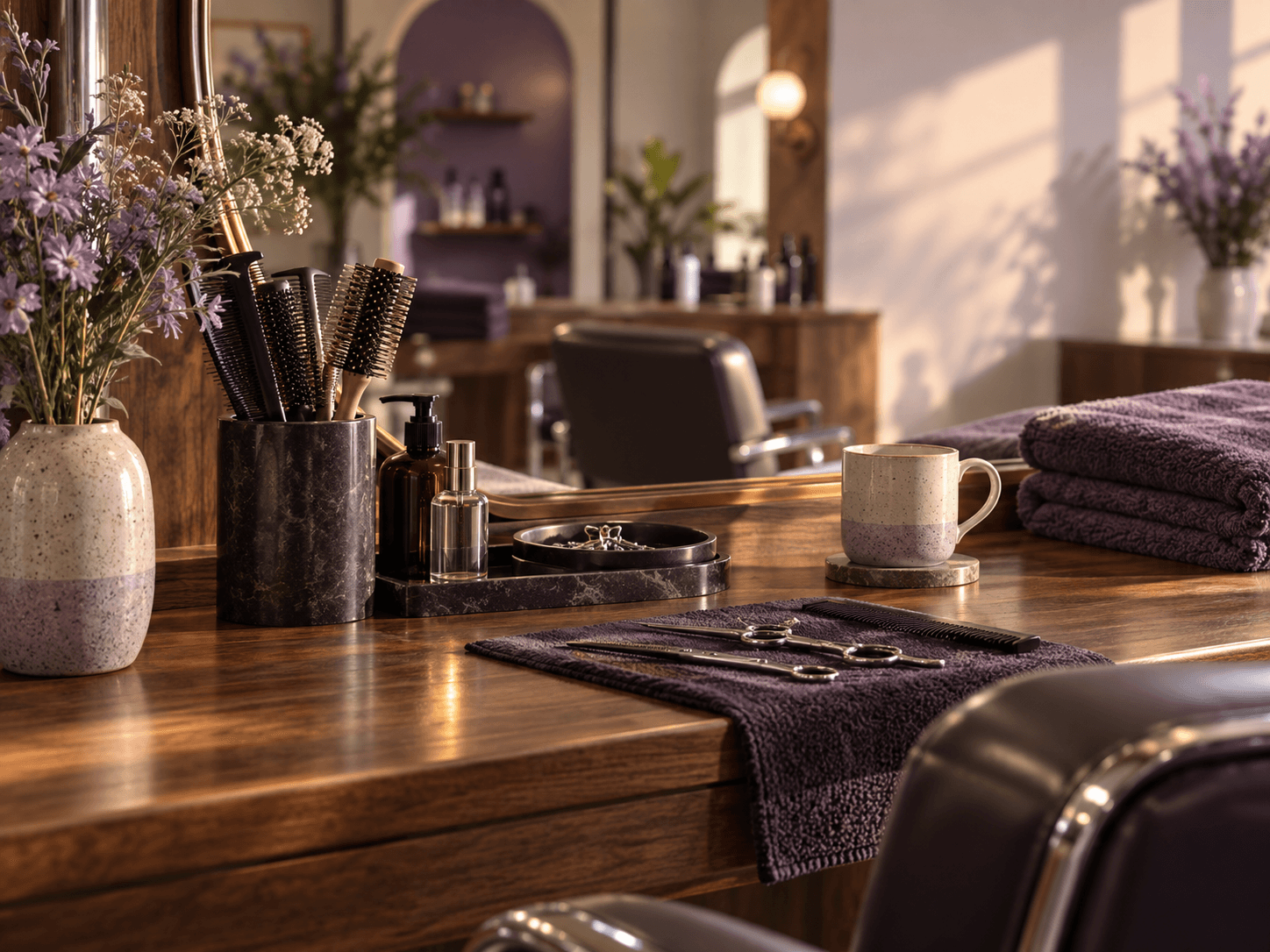 Puesto de trabajo ordenado en un salón de belleza